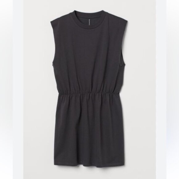 H&M Divided Sleeveless Jersey Mini Tee Shirt Dress Dark Grey - Picture 2 of 6